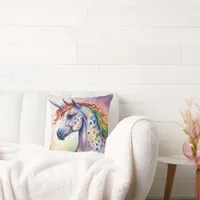 Gorgeous Watercolor Colorful Appaloosa Unicorn Throw Pillow