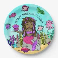 Pretty Pesonalized Pink Purple  Mermaid Birthday Paper Plates