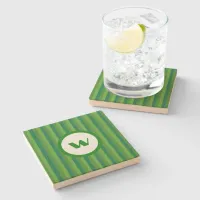 Country-Style Green Striped Monogram Stone Coaster