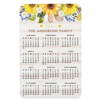 Rustic Sunflower Personalized Floral 2021 Calendar Magnet