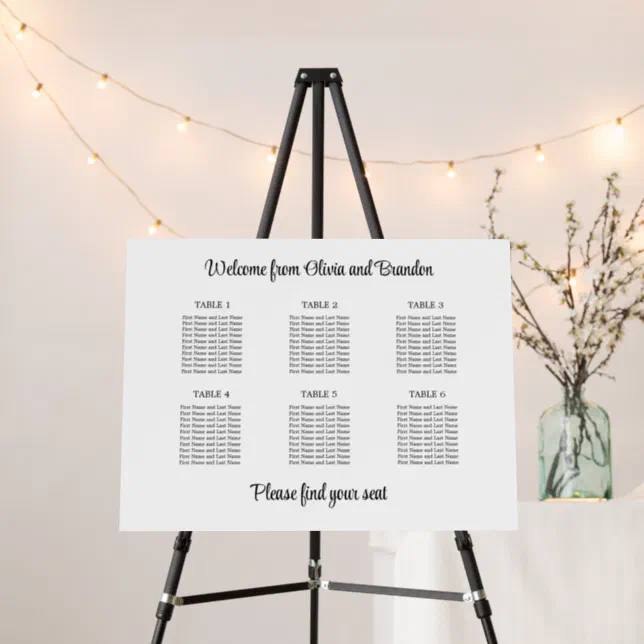 Stylish 6 Table Wedding Seating Chart Foam Board