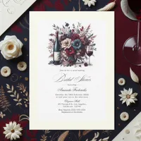 Burgundy & Navy Floral Wine-Themed Bridal Shower Invitation