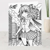 Color Me Page | Anime Superhero Girl Big Birthday Card