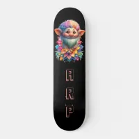 *~* Floral Beard Troll AP89 Neon Rainbow Initials Skateboard