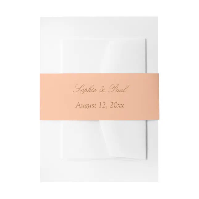 Peach Golden Beige Wedding Invitation Belly Band