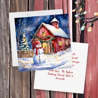 Snowman on a Vintage Farm Christmas Card