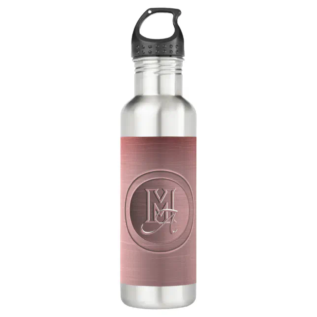 Metallic Pink Steel Engraved Monogram Stainless Steel Water Bottle