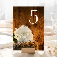 White Hydrangea Barn Wood Wedding Table Numbers