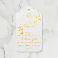 I Love You Pink Rainbow Watercolor Heart Valentine Foil Gift Tags