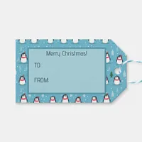 Cute Penguins on Light Blue with Snowflakes Gift Tags