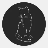 Sitting Black Cat Silhouette | Hand Sketched Classic Round Sticker