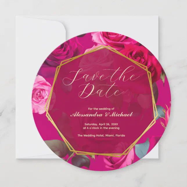 Pink Roses on Viva Magenta | Save The Date Invitation