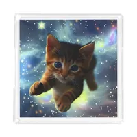 Kitten Running in Space Acrylic Tray