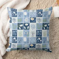 Shades of Blue, White, Yellow Faux Patchwork  Throw Pillow