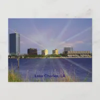 Lake Charles, LA Skyline with Sunburst Postcard