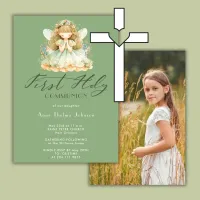 Magical Fairy Photo Green First Holy Communion Invitation