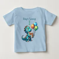 First Birthday Boy Dinosaur Name and Age Baby T-Shirt