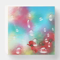 Red Poppies Bouquet Water Drops Paint Spray Art Wooden Box Sign