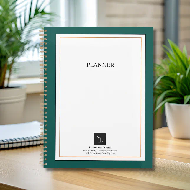 Modern Green White Gold with Business Logo Planner