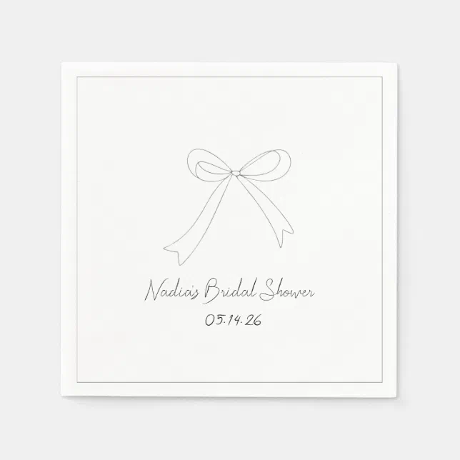 Whimsical Hand Drawn Minimalist Bow Bridal Shower  Napkins