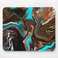 Brown and Blue Marble Swirl Fluid Art Mouse Pad