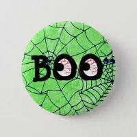 Lime Green and Black Halloween Boo Eyeballs Button