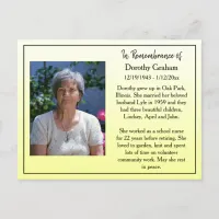 Remembrance Card for Funeral Or Memorial Keepsake