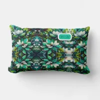 Green and White Floral Initial Monogram | Lumbar Pillow