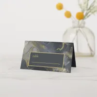Moody Ink Charcoal Gold Abstract ID988 Place Card