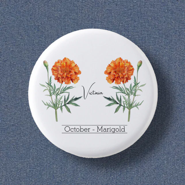 Birth Month Flower October Marigold Button