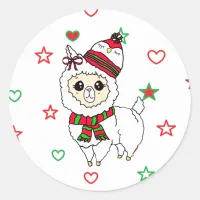 Christmas Llama with Cute Winter Hat Holiday Classic Round Sticker