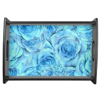 Opulent rose design in turquoise   serving tray