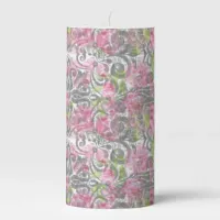 Pink Fairy Scroll Design Medium Pillar Candle