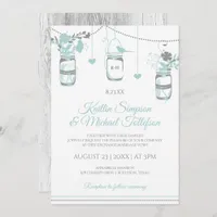 Light Turquoise Mason Jar Wood Wedding Invitations