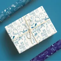 Trendy Hand Drawn Monochrome Blue & White Holiday Wrapping Paper Sheets