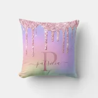 Glam Pink Glitter Drips Elegant Monogram Throw Pil Throw Pillow