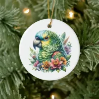 Beautiful Watercolor Amazon Parrot Personalized Ceramic Ornament