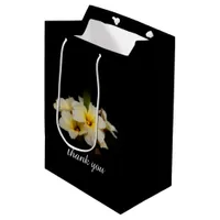 Elegant Satin Flowers on Black Medium Gift Bag