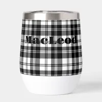 Simple Tartan Black and White Monogram Name | Thermal Wine Tumbler