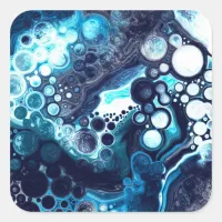 Deep Blue and White Marble Fluid Art   Square Sticker