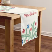 Christmas tree branch with snowflake decorations short table runner