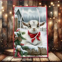 Cute Festive Baby Goat on the Farm Christmas Medium Gift Bag