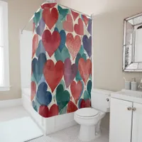 Beautiful Hearts on Black Shower Curtain