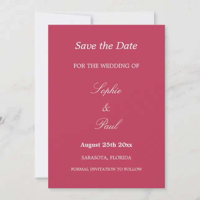 Elegant Carmine Magenta Wedding Save the Date