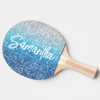 Luxury Silver Azure Blue Glitter Ping Pong Paddle