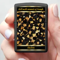 Elegant black and gold marble design zippo lighter