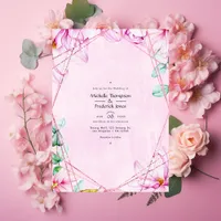 Rose Gold & Pink Floral Geometric Wedding Invitation