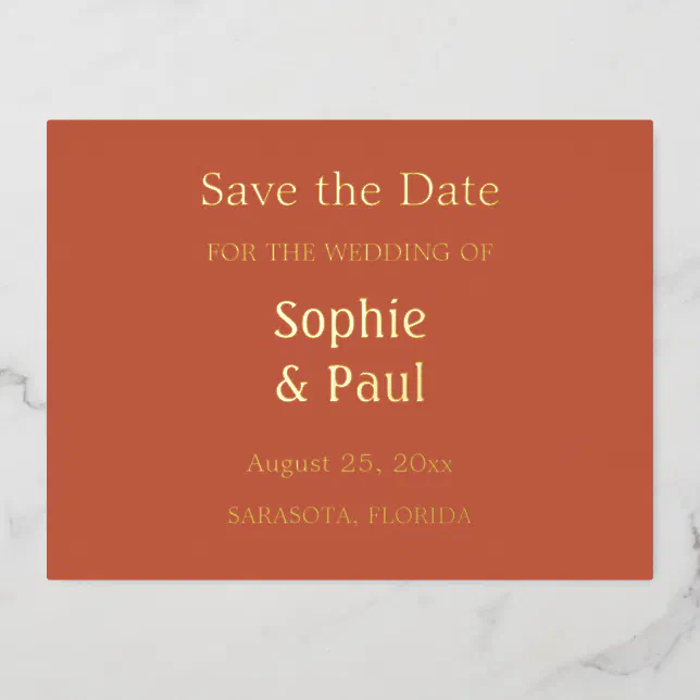 Terracotta Save the Date Foil Invitation Postcard