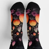 Magical Pumpkins Purple and Orange Autumn Foliage Socks