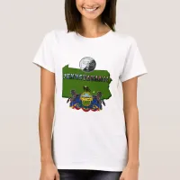 Pennsylvania Map, Quarter, Flag and Picture Text T-Shirt